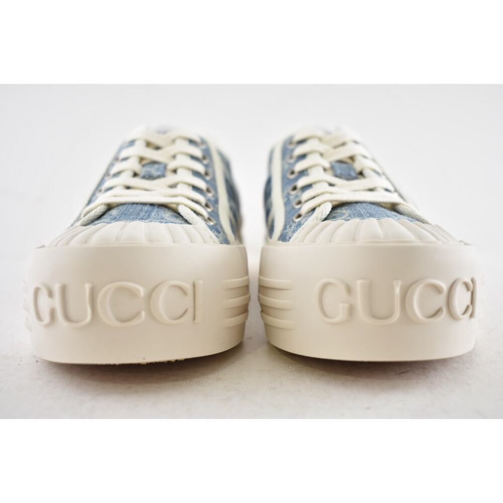Gucci Chunky Monogram GG Logo Blue Denim Flat Low Top Platform Sneakers 36.5 - Picture 12 of 16